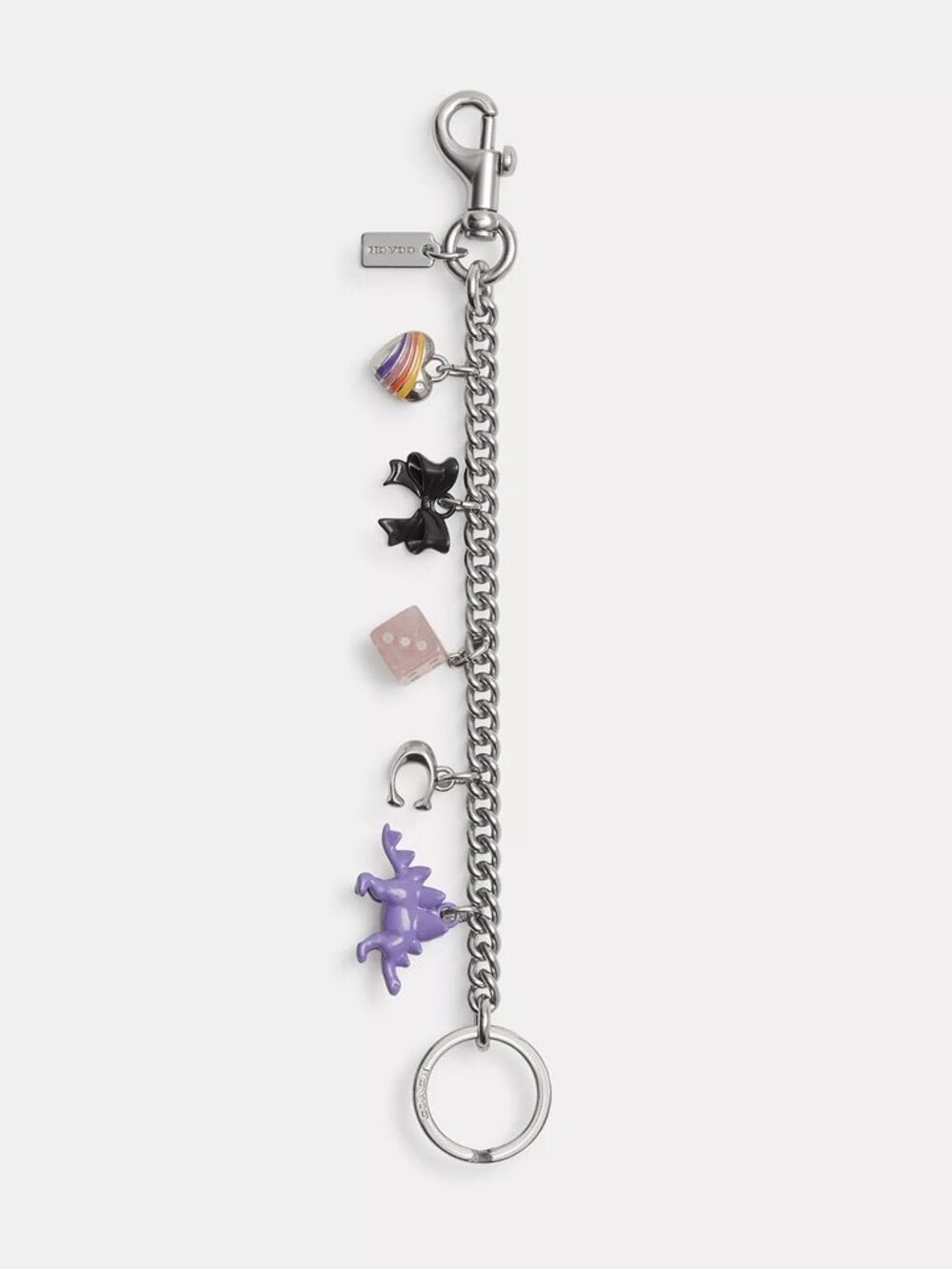 NWT Authentic Coach Silver & Multi Motif Bag Charm: Heart, Bow, Die, C & Dino
